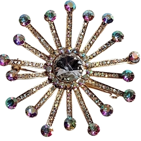 Iridescent Rhinestone Floral Burst Brooch  NWOT - Picture 1 of 3